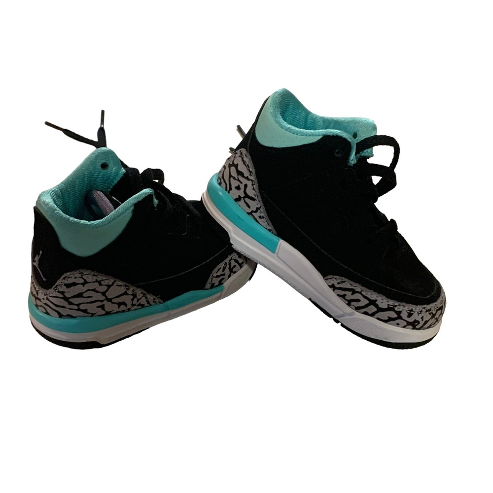 Nike Air Jordan 3 Retro BT Bleached Turquoise Shoes 654964-045‎ Toddlers Size 4C